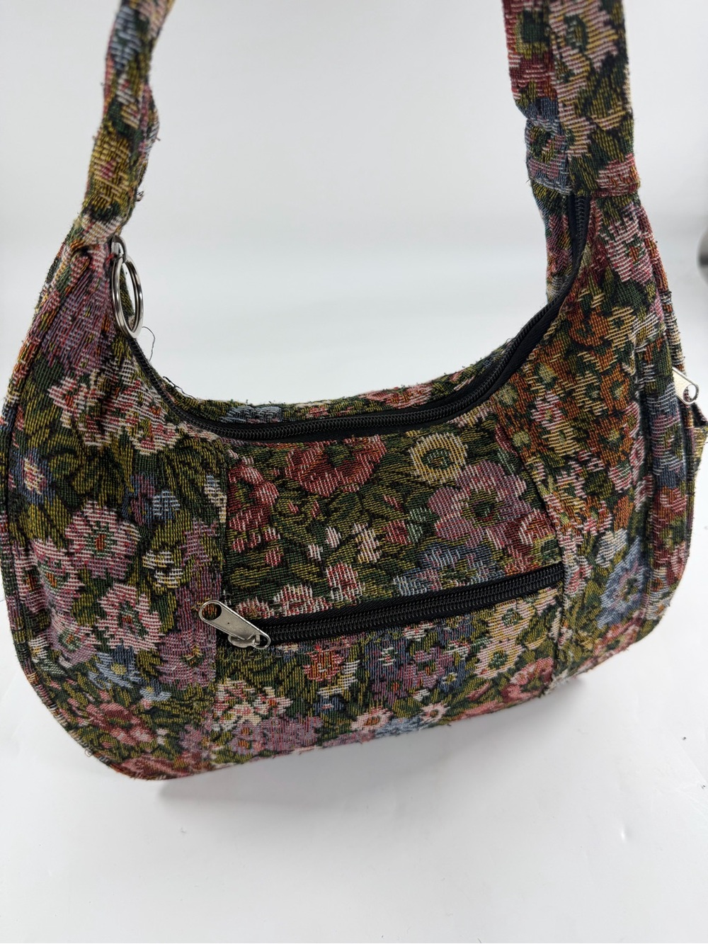 Y2K Floral Tapestry Shoulder Bag Boho Cottagecore Hobo Purse Zip Top